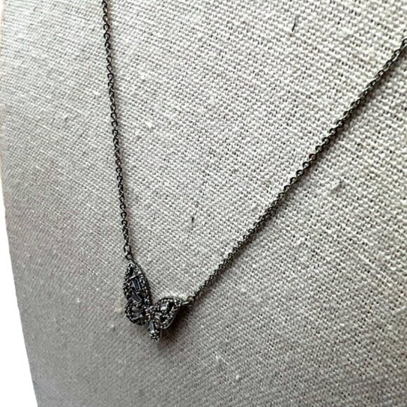 Elegant Butterfly Pendant Necklace With Rhinestones On Silver Tone Chain.  B62 - Picture 4 of 9